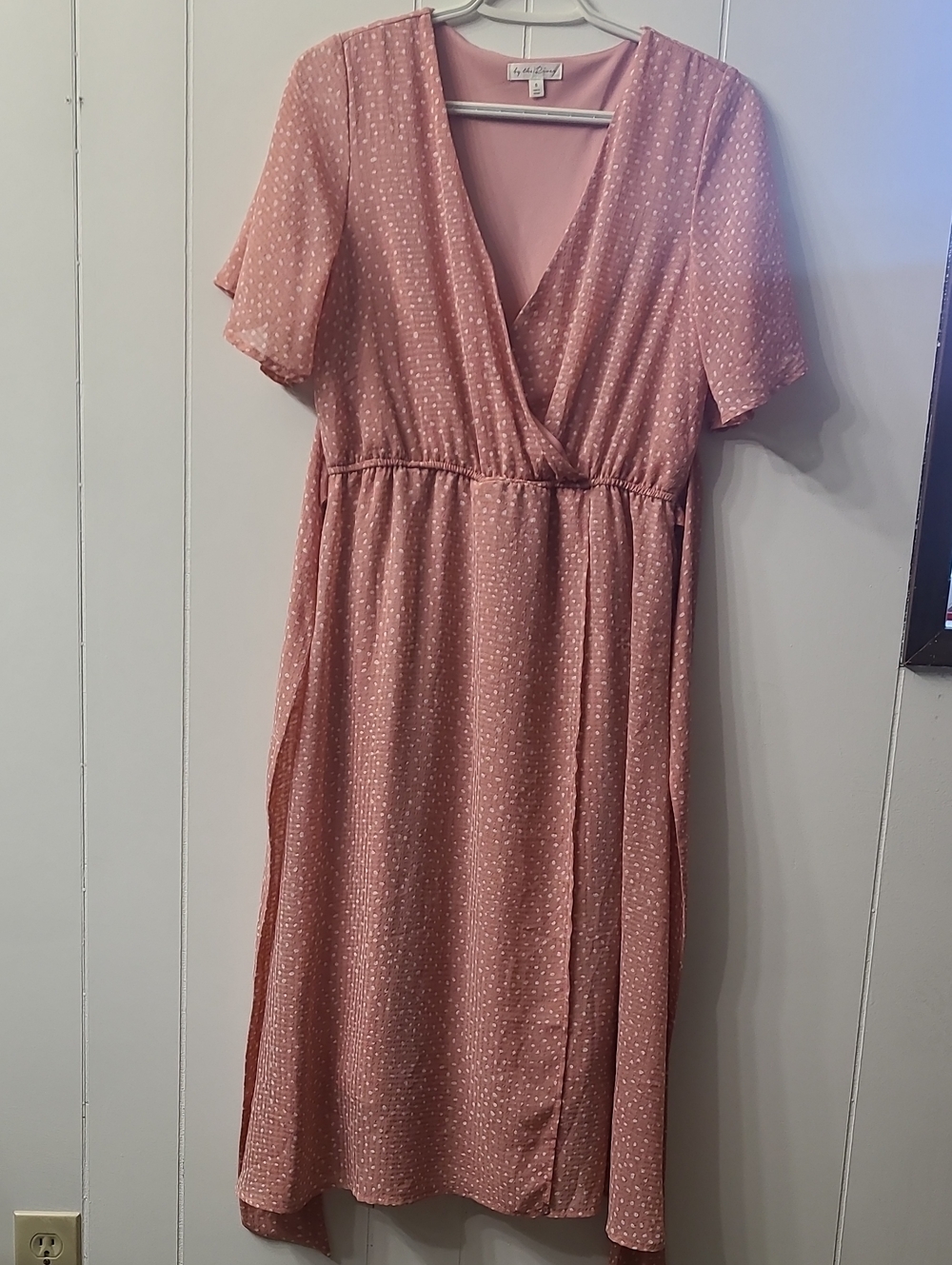 Pink Polkadot Wrap Midi Dress